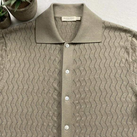 Suitsupply Cotton Silk Semi Sheer Lace Knit Short Sleeve Button Up Polo Cardigan - Picture 5 of 14